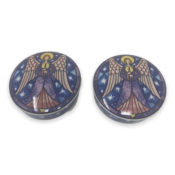 Mikasa Other - Mikasa Angel Round Holiday Christma Trinket Box Candy Dish with Lid Set of Two‎